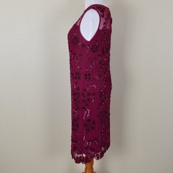 Frock and Frill Burgundy Floral Sequin Formal Dress US 14 - Picture 6 of 10
